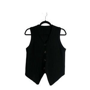 Rapbin Women's Black Rib Knit Sleeveless Casual Vest Top
